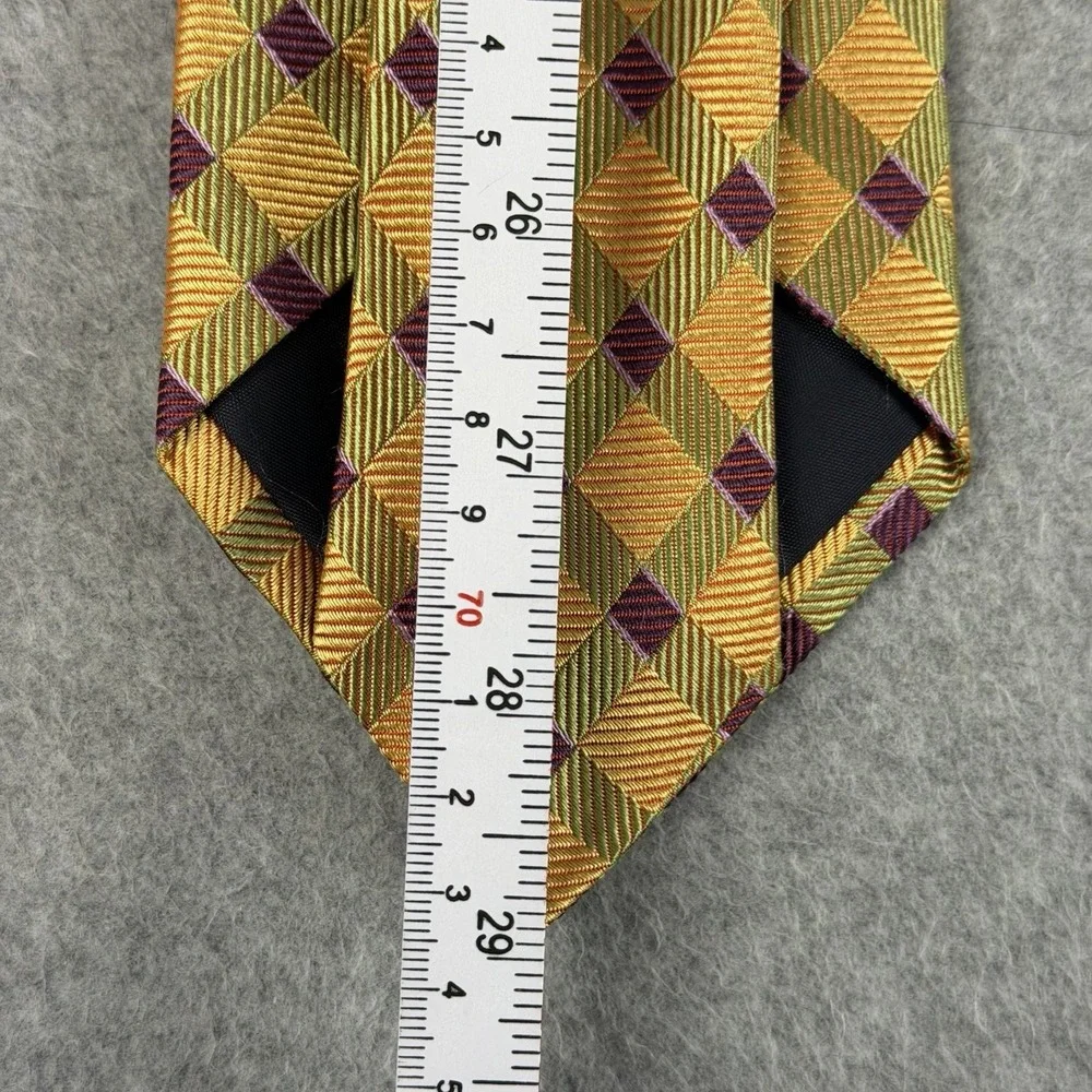 Vintage Garrick Anderson Silk Tie USA Gold Green Geometric Handmade 58 X 4